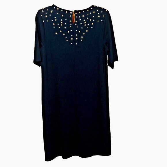 C Wonder Black Midi Dress Stars Rhinestones  Cosmic Glam Quiet Luxury Size 6 - Picture 2 of 7